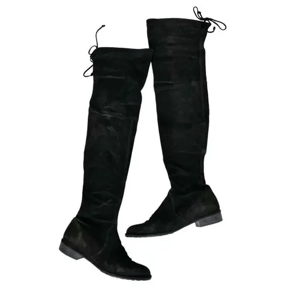Stuart Weitzman Lowland Stretch Leather Suede Over-the-Knee Boots Black Size 7 - Picture 3 of 9
